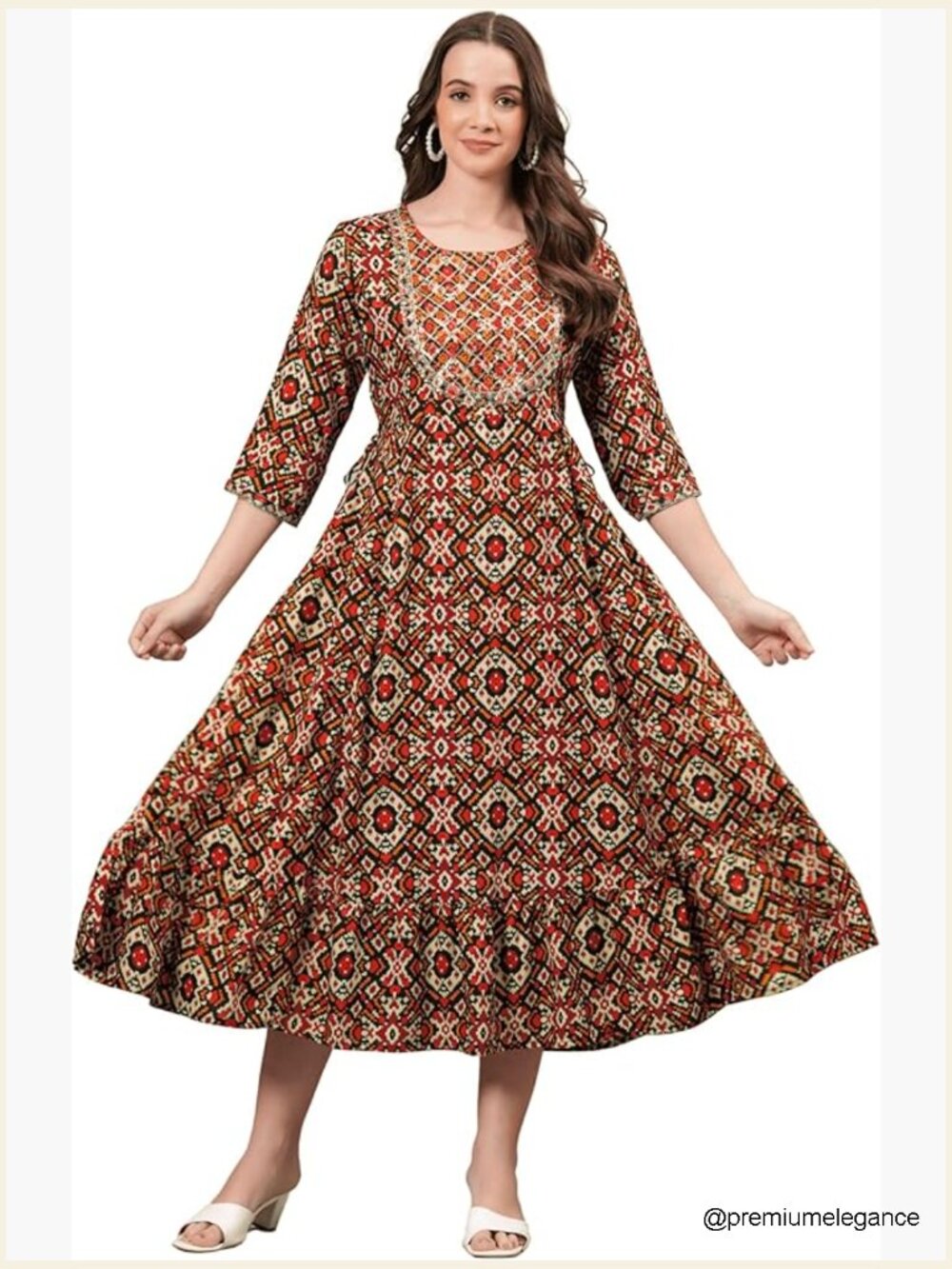 Printed Anarkali Kurti - Flared Cotton Ethnic Tunics For Women